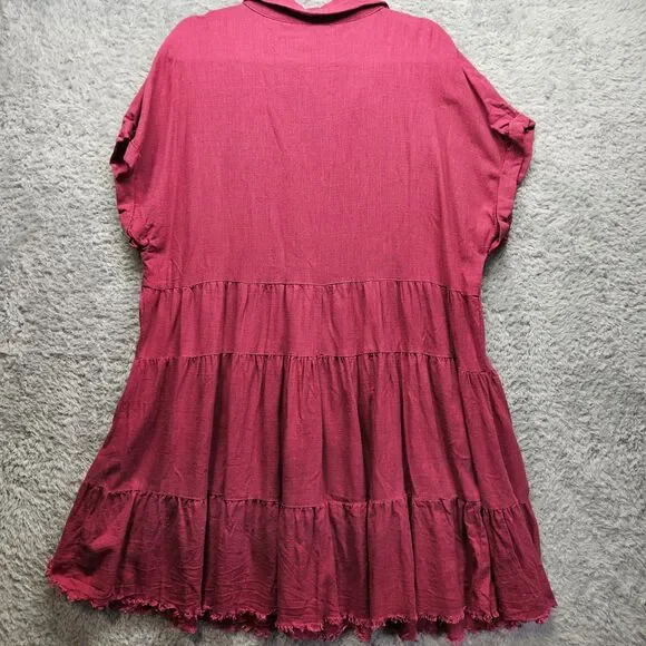 Umgee Pink Fushia Dress Collared Womens Size XL Linen Cotton Casual Knee Length - Picture 8 of 8